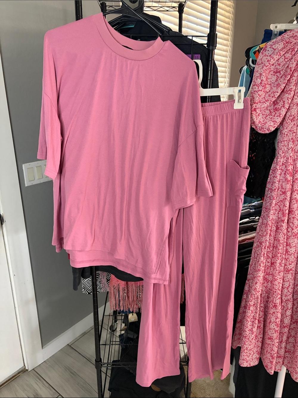 Relaxed Pink Two-Piece Lounge Pajama Set